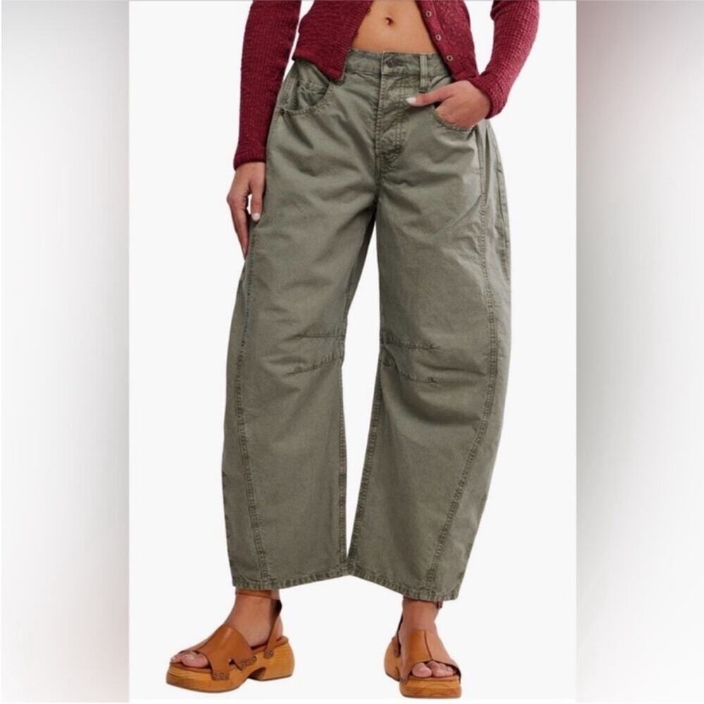 Free People Good Luck Barrel Leg Pants in Olive Green 24